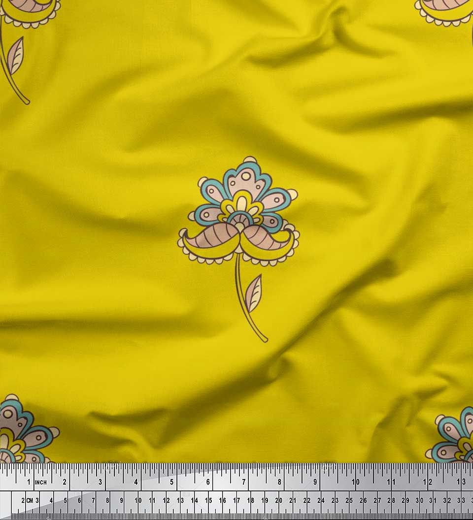 

Японська креп-атласна тканина Soimoi з листям і квітковим художнім принтом Тканина на метри 42 дюйми 42 Inch Wide - Poly Crepe жовтий