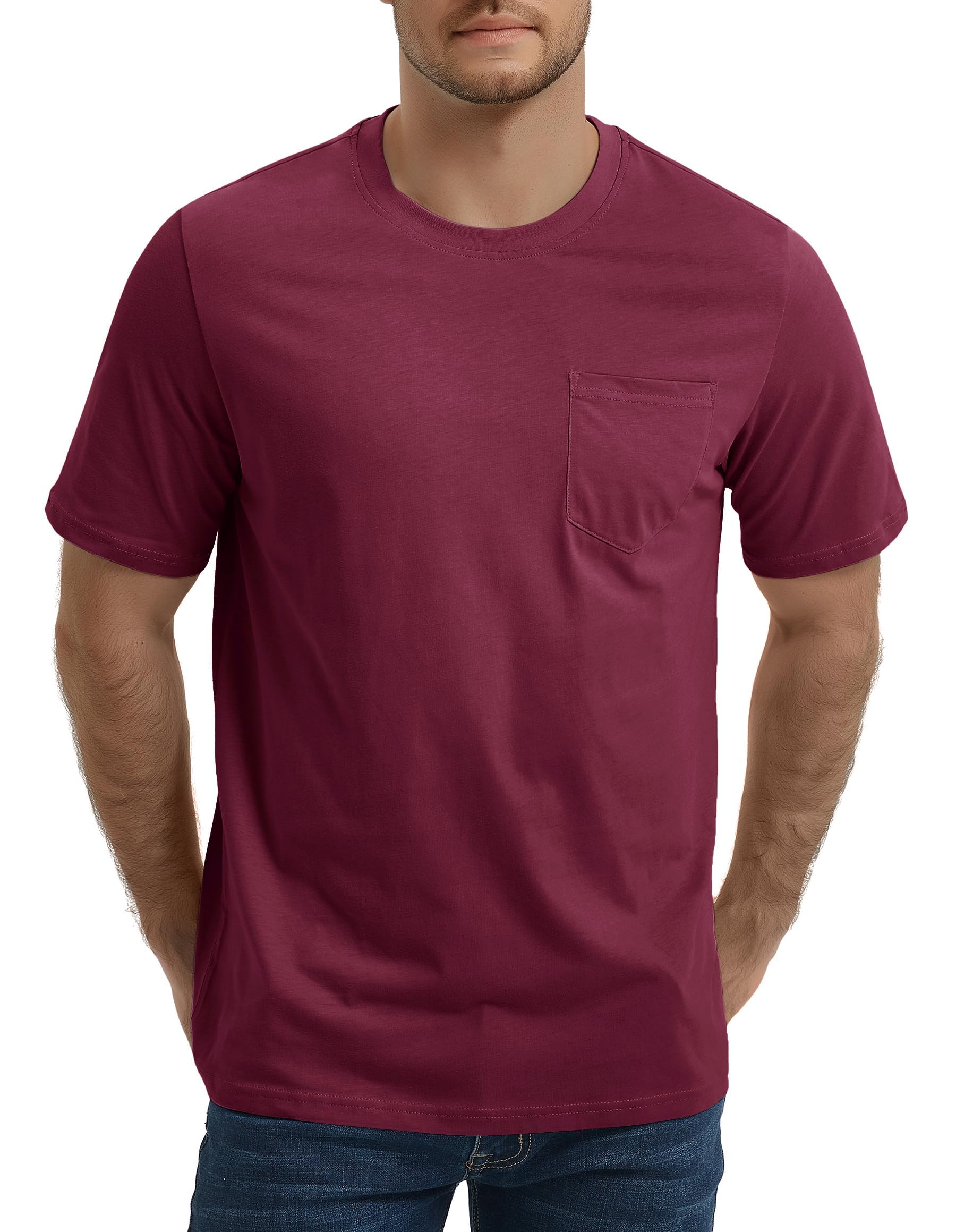 

KEFITEVD Men s Short Sleeve Crew Neck Cotton T-Shirt, Plus Size, Solid Color, Lightweight, Summer T-Shirt, Red, Wine Red, 2XL