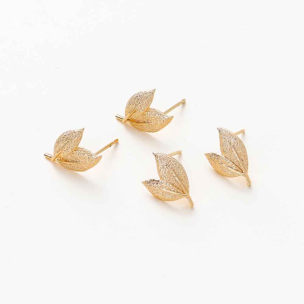 2/4pcs Leaf 11*15MM 18K Gold Color Brass Tree Leaf Leaves Stud Earrings Pins High Quality Jewelry Findings Accessories