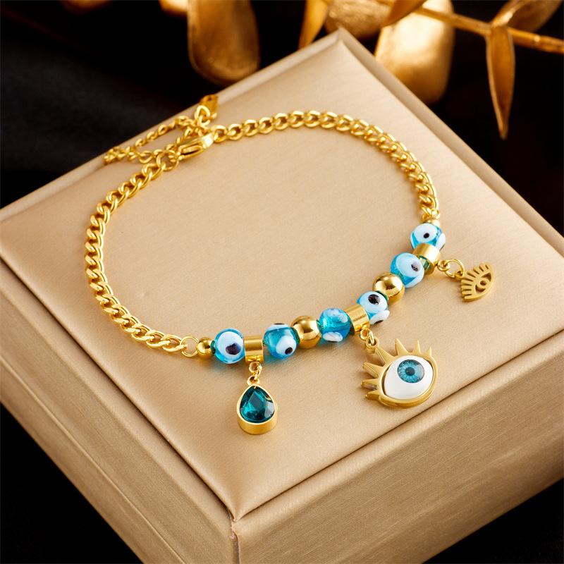 Gold Plated Stainless Steel Evil Eye Charm Bracelet For Women