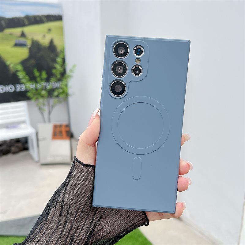 Suitable for Samsung S23ultra Magnetic Suction Mobile Phone Case S22 Liquid Silicone S24plus Lens Full Inclusive Protective Case