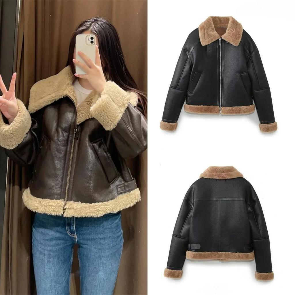 2026 Autumn and Winter New Fashion Zipper Versatile Fur Integrated Lamb Wool Jacket Women