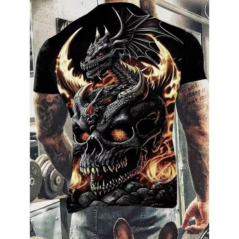 3D Dragon Print Fashion Men's T-shirt Daily Casual Mens Short Sleeve Summer Outdoor Street Men's Top Fitness Sports Men's Tee