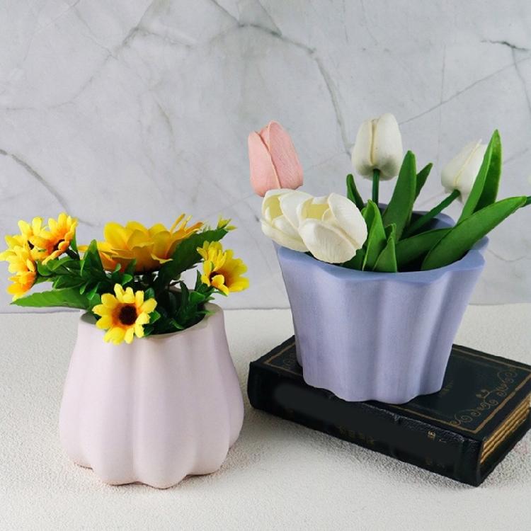 Waved Flower Pots Silicone Mold Crystal Epoxy Resin Plaster Candle Ornaments Mold