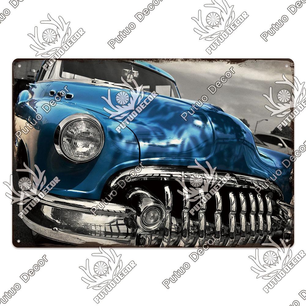 Putuo Decor Classic Cars Retro Plaque Metal Plate Vintage Tin Sign for Garage Man Cave Home Wall Art Decoration Car Posters