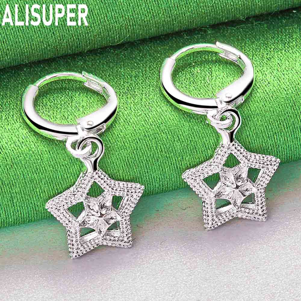 925 Sterling Silver Openwork Five-Pointed Star And Flower Earrings - Fashion Gift Jewelry
