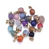 2Pcs, Aura Healing Crystal Pendant with Golden Buckle, Handcrafted Spherical Natural Stone Quartz Agate Gemstone Charms for Jewelry Making DIY Crafts