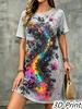 Fashion 3D Print Summer Dress Loose Casual Short Sleeve O-Neck Mini Dress