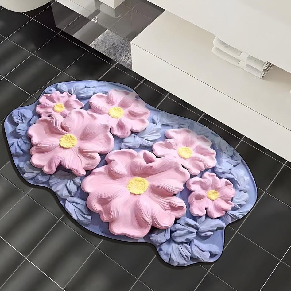 Light Luxury Three-dimensional Vision Flower Diatom Mud Floor Mat, Toilet Door Water Absorption Non-slip Foot Mat, Door Mat