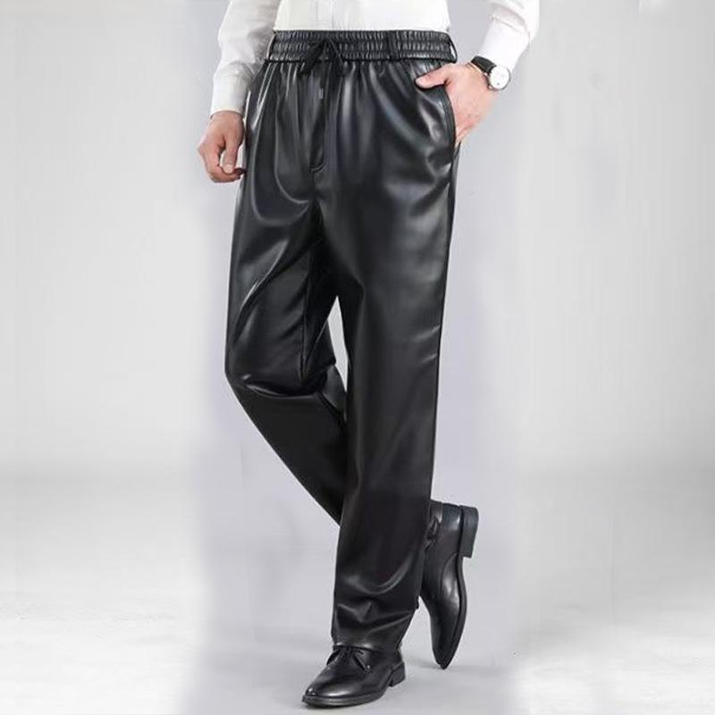 Men's PU Leather Pants - Oil & Waterproof, Loose Fit, Plus Size, Ideal for Work, Driving, Delivery, and Riding during Autumn/Winter.