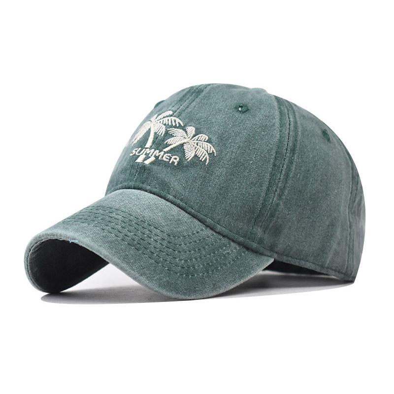 Cotton Coconut Tree Baseball Cap Washed Cartoon Embroidered Baseball Cap Foreign Trade European and American Washed Cap