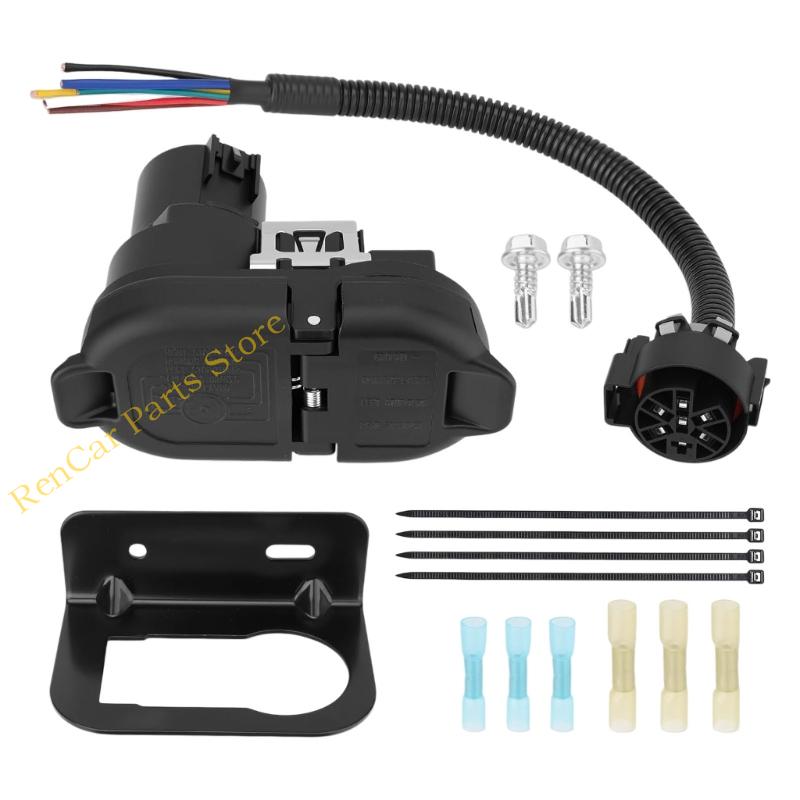 7 Way & 4 Flat US Trailer Wiring Harness with Mounting Bracket for USCAR Socket Pickup Truck