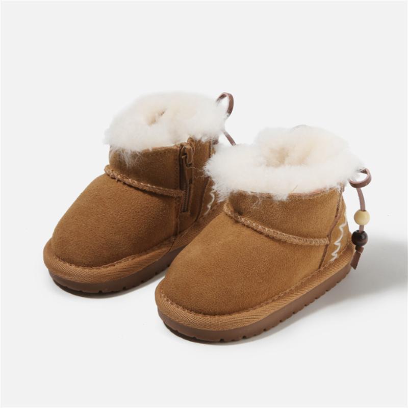 Winter Baby Boots Leather Warm Plush Boys Boots Soft Sole  Toddler Girls Children Snow Boots EU15-25