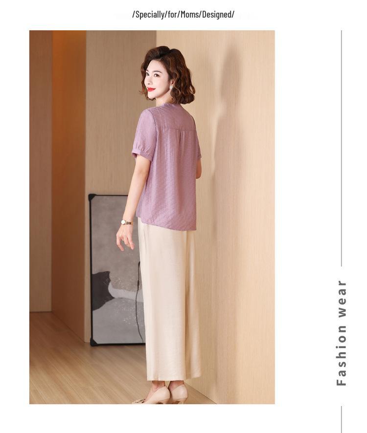 Mom's 2025 Summer Fashion: Loose Top & Wide-Leg Pants Two-Piece Set for Middle-Aged and Elderly Women.