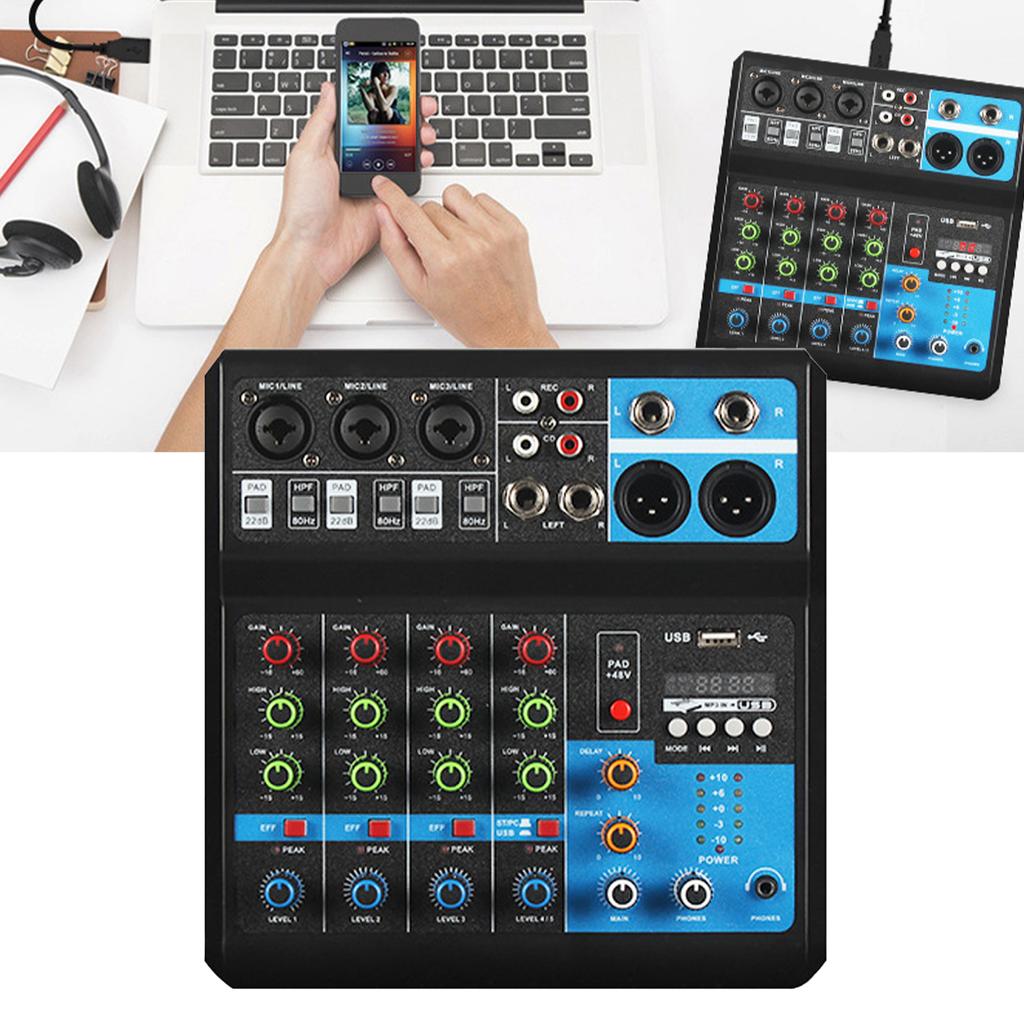 Sound Mixing Station Small 5 Way Live Recording DJ Sound Card Console Mixer USB Bluetooth Digital Effector EU Plug