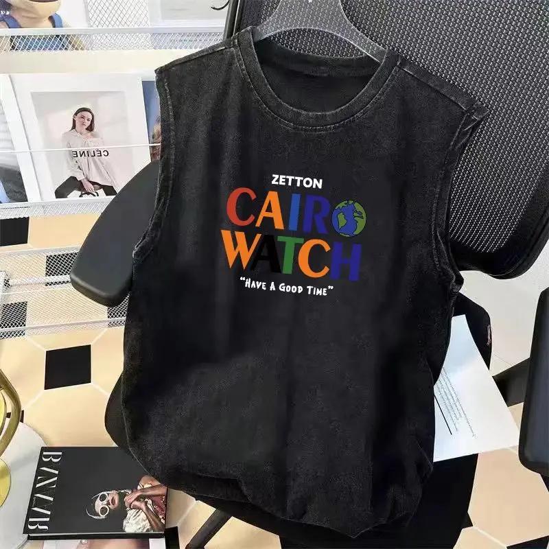 Street Cycling Vest Men's Pure Cotton Vest Sleeveless Washed Old Ruffian Handsome Trend Retro American Vest Clothes