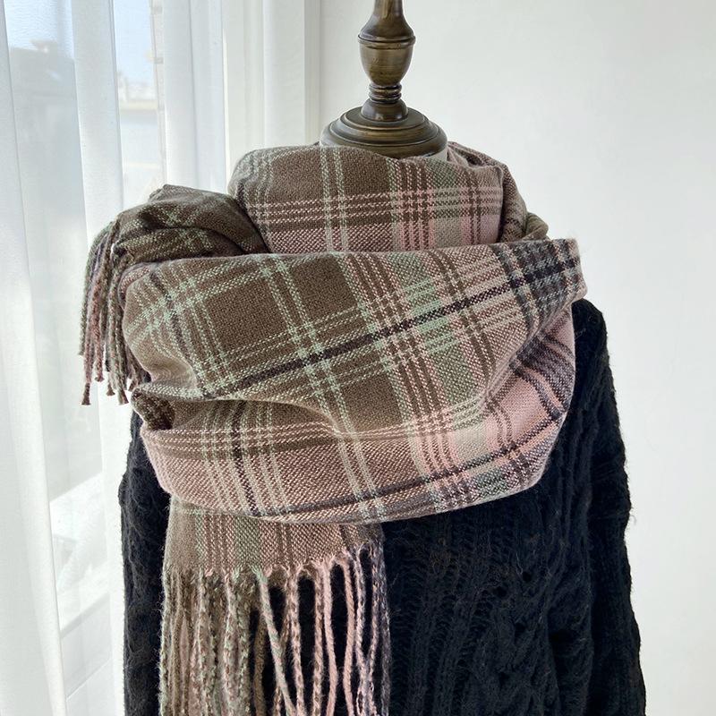Autumn Winter Women Knitted Scarf Headscarf Lady Men Casual Preppy Rainbow Plaid Tassel Scarve Mujer Male Wrap Shawl New Korean