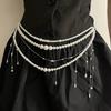 Trendy Long Metal Pearl Waistband Silver Hip Belly Chain for Women Perfect for Sweater Dresses and Rave Outfits