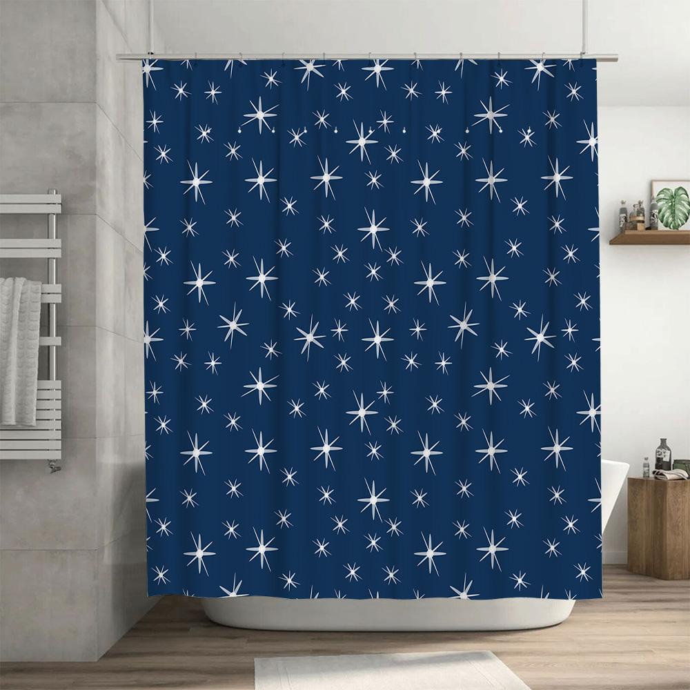 Blue Starburst Shower Curtain, White Polyester Fabric, Waterproof Bathroom Decor Buy On (128 Characters)