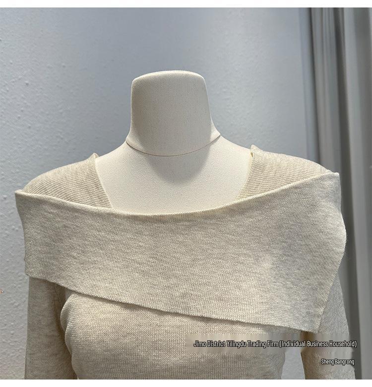 Versatile One-Shoulder Long-Sleeve Knit Top - Slimming Women's Fashion Shirt