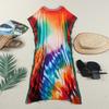 EDOLYNSA 2024 Boho Colorful Printed Batwing Sleeve V-neck Beach Dress Women Summer Swimwear Coverup Cozy Plus Size Kaftan Homewear Q1674