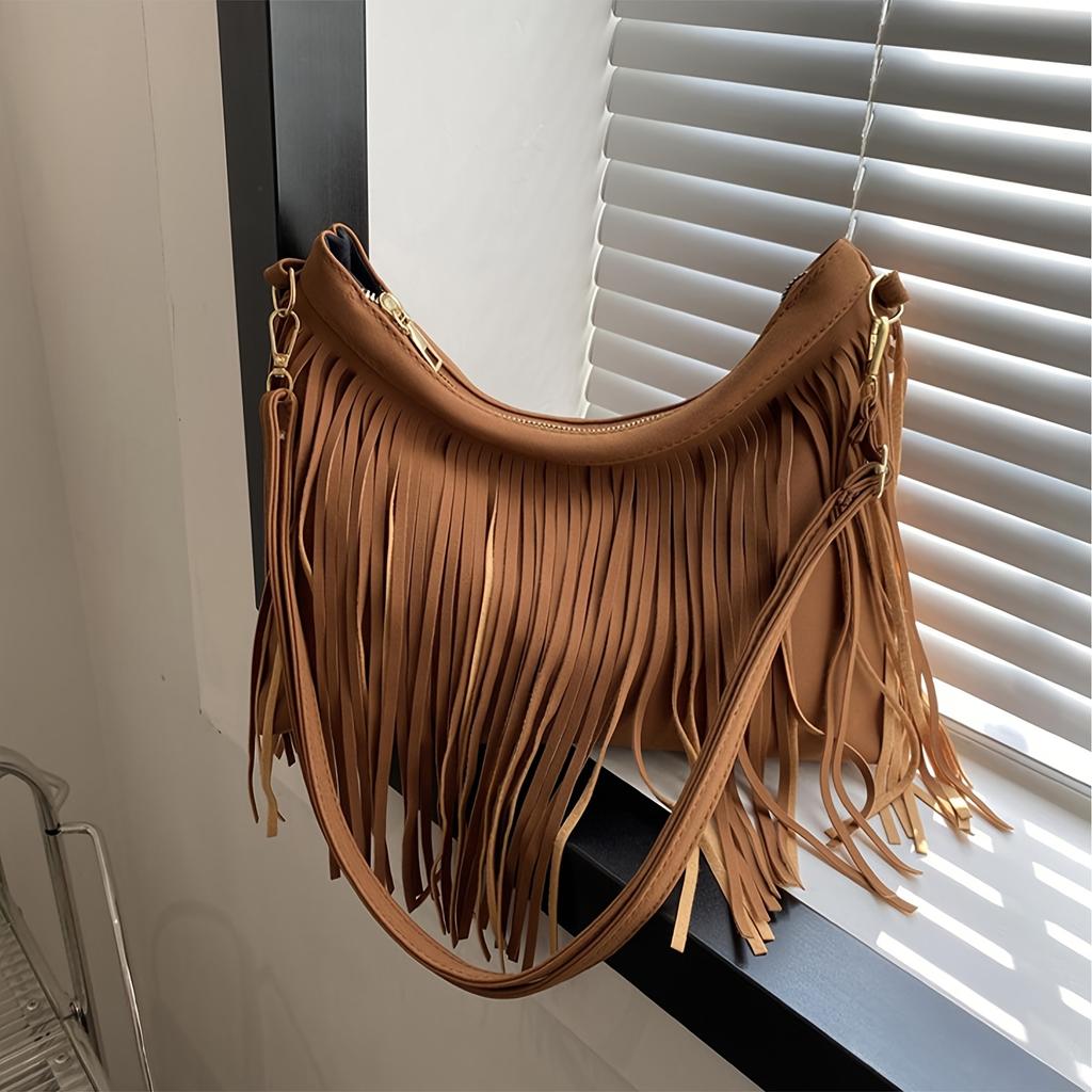 Boho Tassel Crossbody Bag For Women Stylish Retro Shoulder Purse With Fringe Details Versatile Design Perfect For Casual Outings Or Commuting
