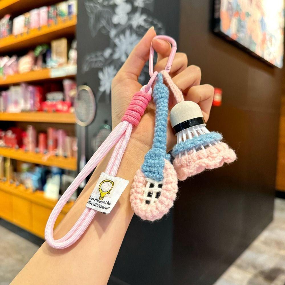 Mini Knitted Badminton Pendant Cute Car Keyring Fashion Crochet Badminton Keychain  Gifts