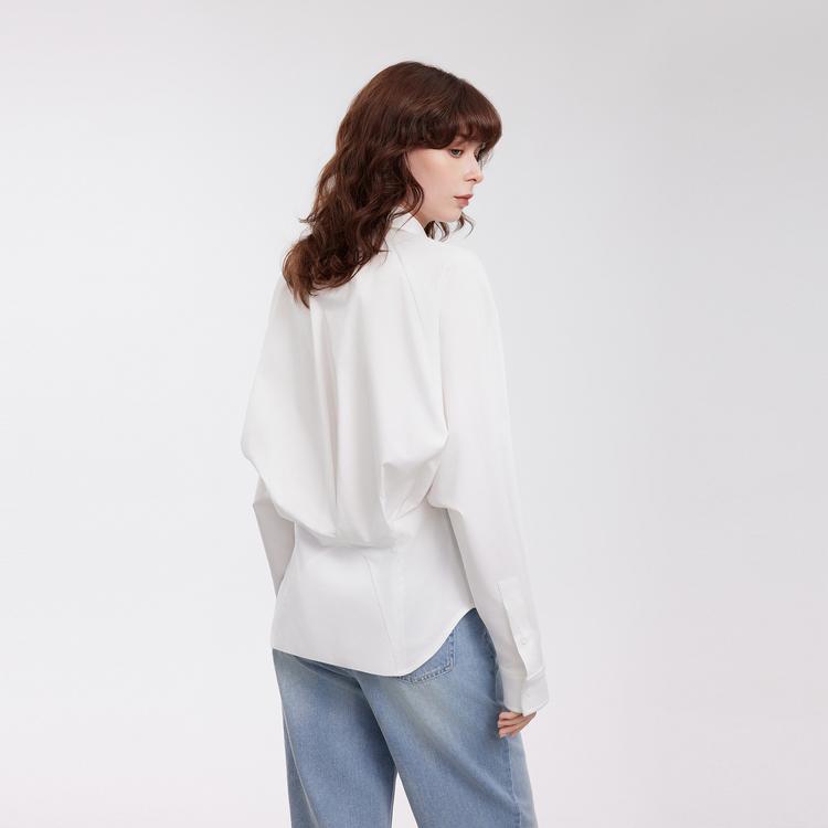 ELLE Fashionable Casual Solid Color Long Sleeve Shirt Women tops White EC50638