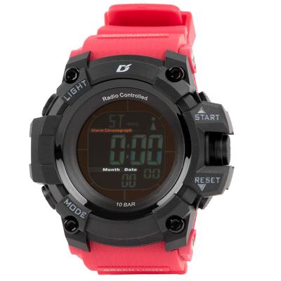 [Arias] Radio Solar Digital Dash Watch Waterproof Multifunctional Backlit Inverted LCD Urethane Belt ADWW18107RCSOL-03 Men's Red
