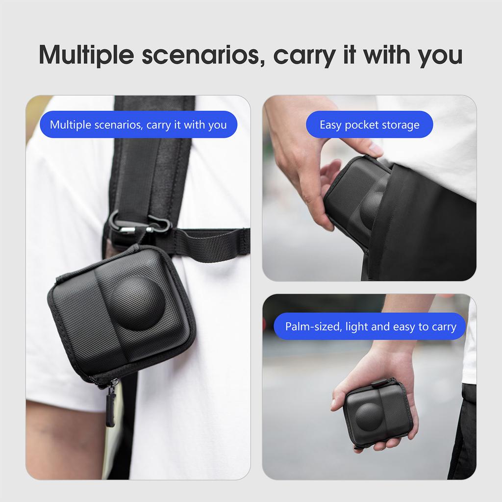 Carrying Case for Action Camera with Wrist Strap PU Leather Protective Travel Bag