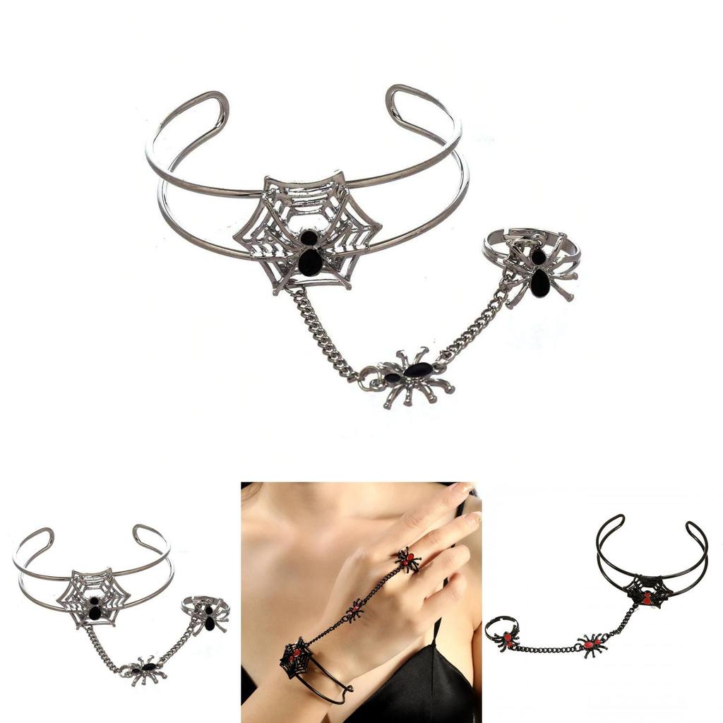 Dark Fantasy Geometric Spider Hand Jewelry With Drop Oil Craft For Womens Party Wear