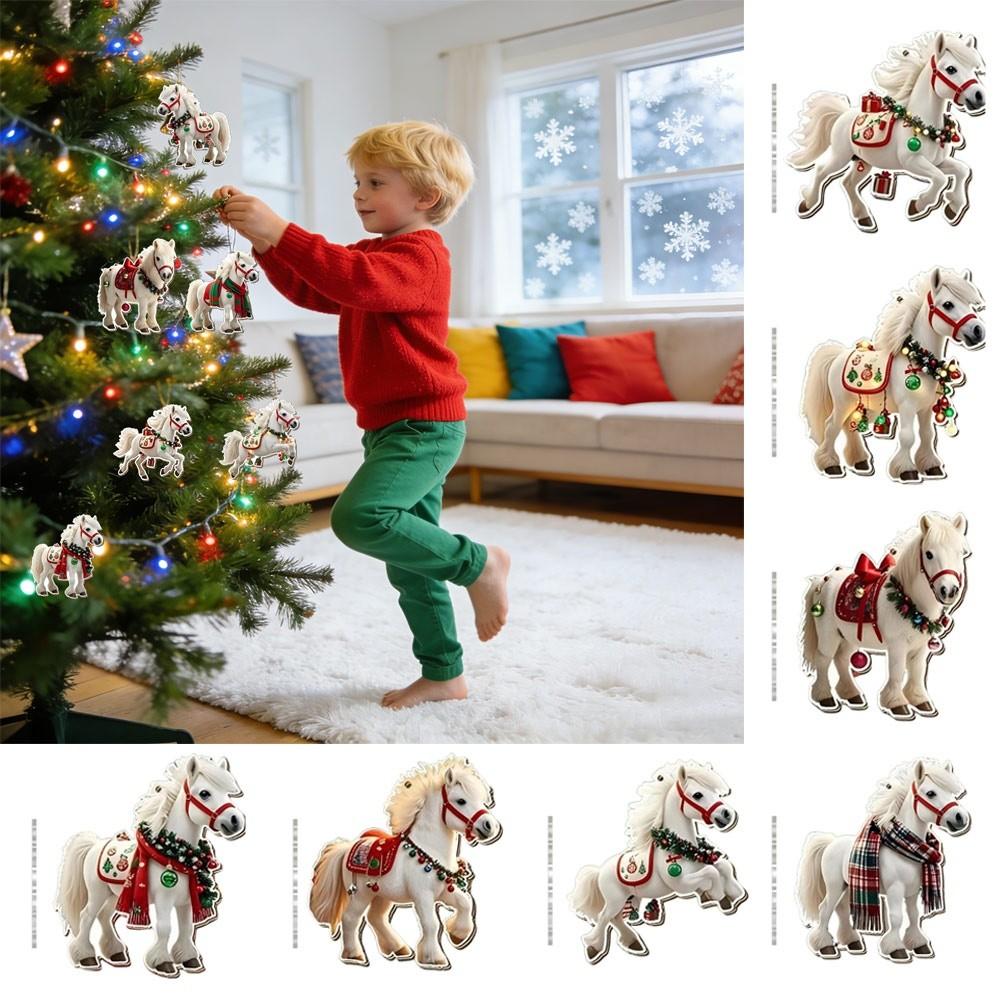 Party 2D Flat Christmas Hanging Pendant Ebony Horse Majesty Acrylic Horse Pendant Xmas Tree Hanging Ornament Navidad Decor