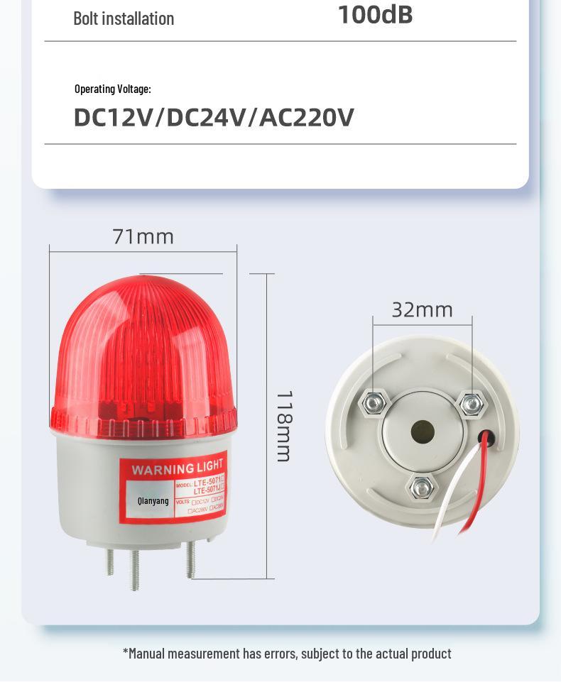LTE-5071J LED Strobe Warning Light with Sound Alarm for Vehicle, 12V/24V/220V