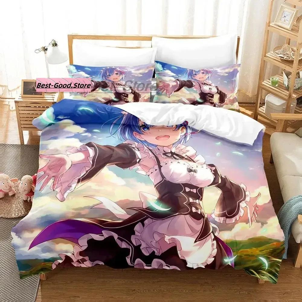 Re Zero Bedding Set Single Twin Full Queen King Size Bed Set Aldult Kid Bedroom Duvetcover Sets 3D Print Anime Bed Sheet Set
