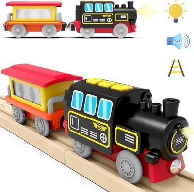 TOPLIVING Wooden Train Track Accessories Battery-Operated Locomotive with Magnetic Connection Compatible with Thomas, Brio, and Chuggington