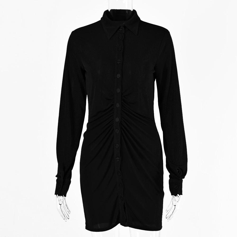 Sexy Mini Slim Dress Women Green Club Party Dress Turn-Down Collar Button Short Dresses Female Elegant Streetwear Shirt