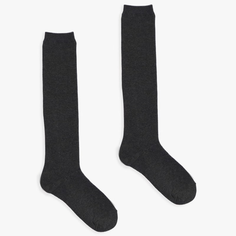 pink PINEAPPLE [2EA 1SET] BASIC KNEE HIGH SOCKS_CHARCOAL