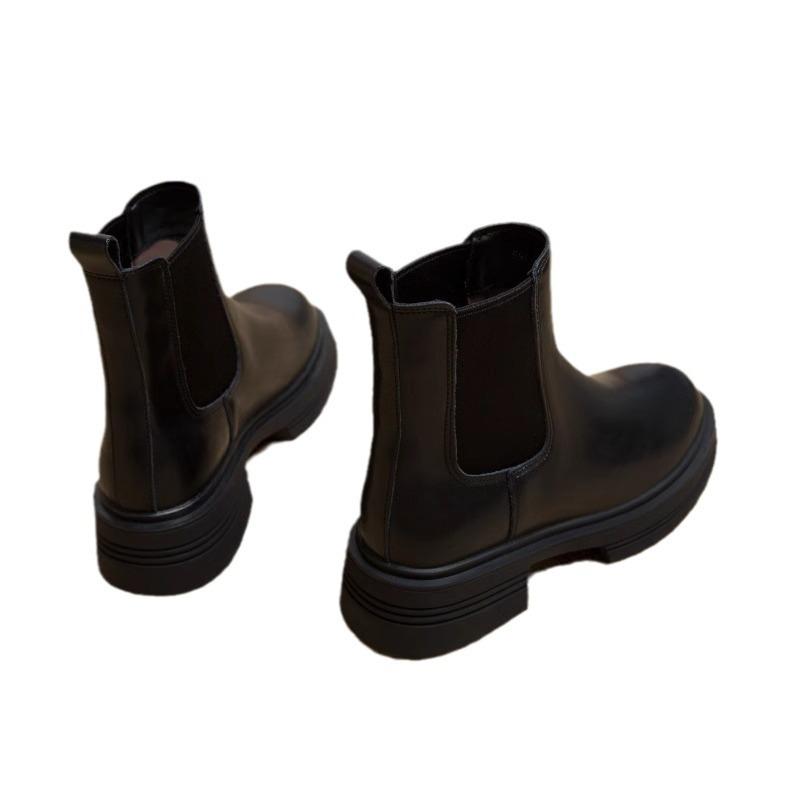 Herbst- und Winter-Samt verdickte Plateau-Stiefel Damen dünne Stiefel Martin-Stiefel Damenschuhe Zigarettenstiefel groß