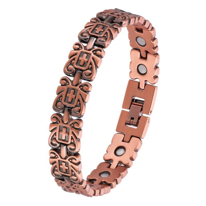 Vintage Copper Cross Bracelet With Magnetic Geometric Design Unisex Retro Jewelry Daily Wear