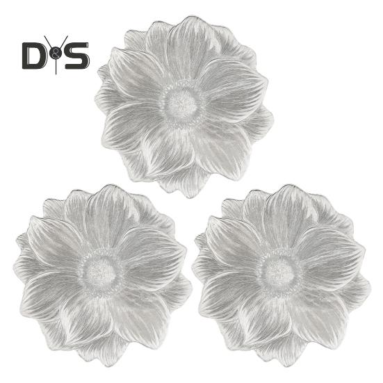 PVC Placemats for Dining Pressed Vinyl Metallic Flower Table Mats 15 Inch Round Tablemats Vinyl Place Mats for Kitchen Table Holiday Wedding