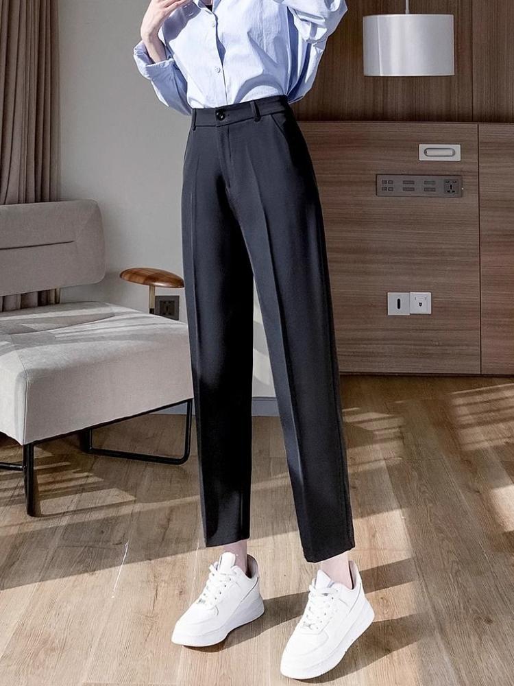 Spring Autumn Black Elegant Suit Haren Pants Women Fashion Elastic High Waist Casual Trousers Woman Korean Style Solid Office Lady Slim Pants
