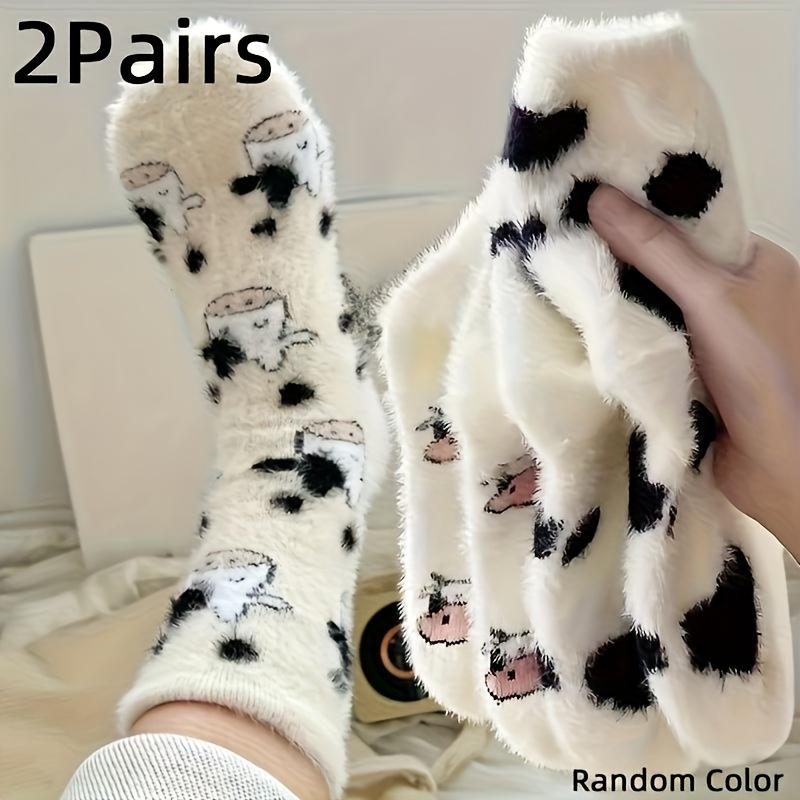 Cozy Fleece Winter Socks 2-Pairs, Plush Warm All-Season Cartoon Socks for Home & Outdoor. One Size