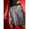 Shorts Metálicos com Grade de Lantejoulas para Homens Cintura Alta Elástica Brilhantes para Festa Disco •