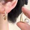 Two In One Golden Metal Imitation Pearl Stud Earrings for Women Geometry Simple Fashion Sweet Personality Jewelry Gift