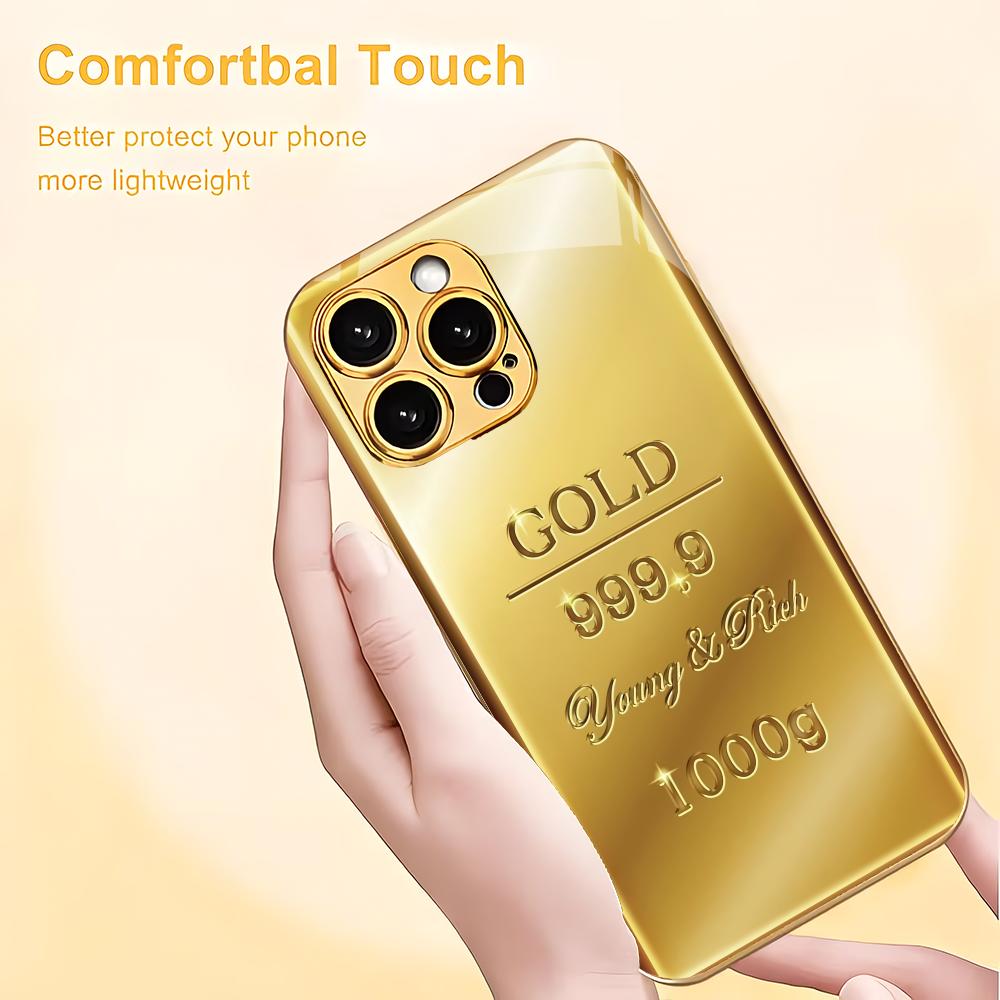 Kreative goldene Ziegel-galvanisierte Glas-Handyhülle geeignet für iPhone 17 16 15 14 13 12 11 Pro/Max/Plus stoßfeste Rückseite