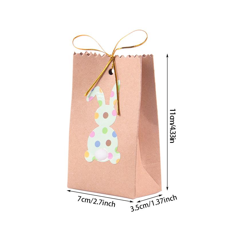 8pcs Kraft paper Easter Bunny Gift Bags with Rope stickers Easter Party Favors Rabbit Treat Bag Gift Packing Bags for Kids