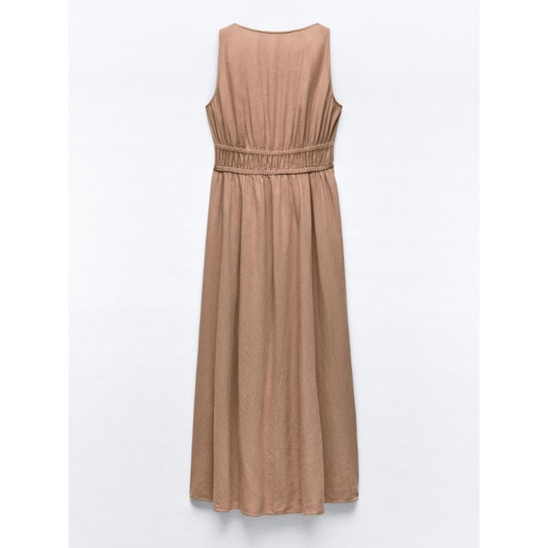 Za2024 Summer New Product Women's Clothes Waist Slim Looking Ball Decoration Sleeveless V Neck Length Dress 3495817 658