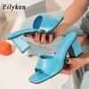 Fashion Eilyken Summer Women Purple Slipper Square High Heel Beach Slip On Sandal Flip Flop Slides Size 41 42