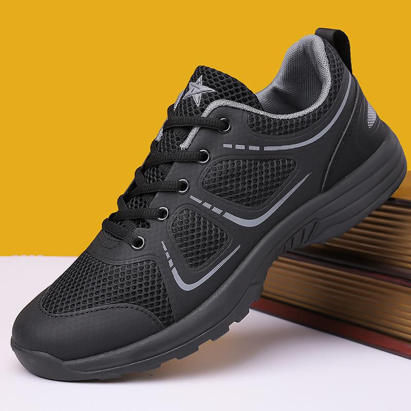 Summer strap men's shoes 2025 spring and summer hollow training shoes round head men's shoes mesh breathable lace-up outdoor sports shoes