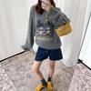 Mohair Blend Long Sleeve Sweater - Mushroom Pattern with Two Bears Design